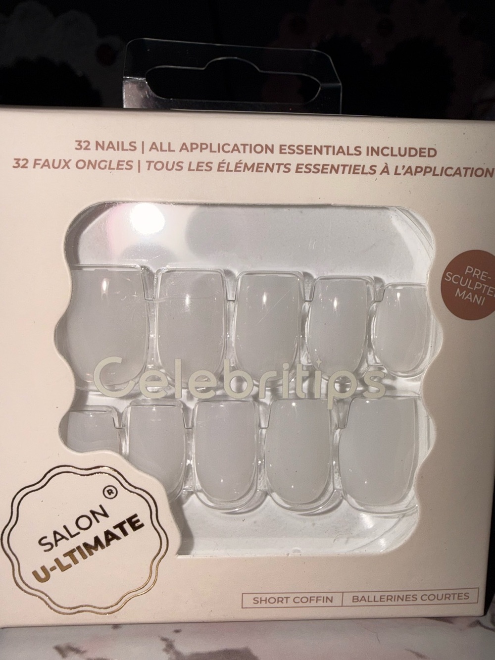 Celebritips “Sheer Milk” Salon U-Ltimate Short Coffin False Nails in White